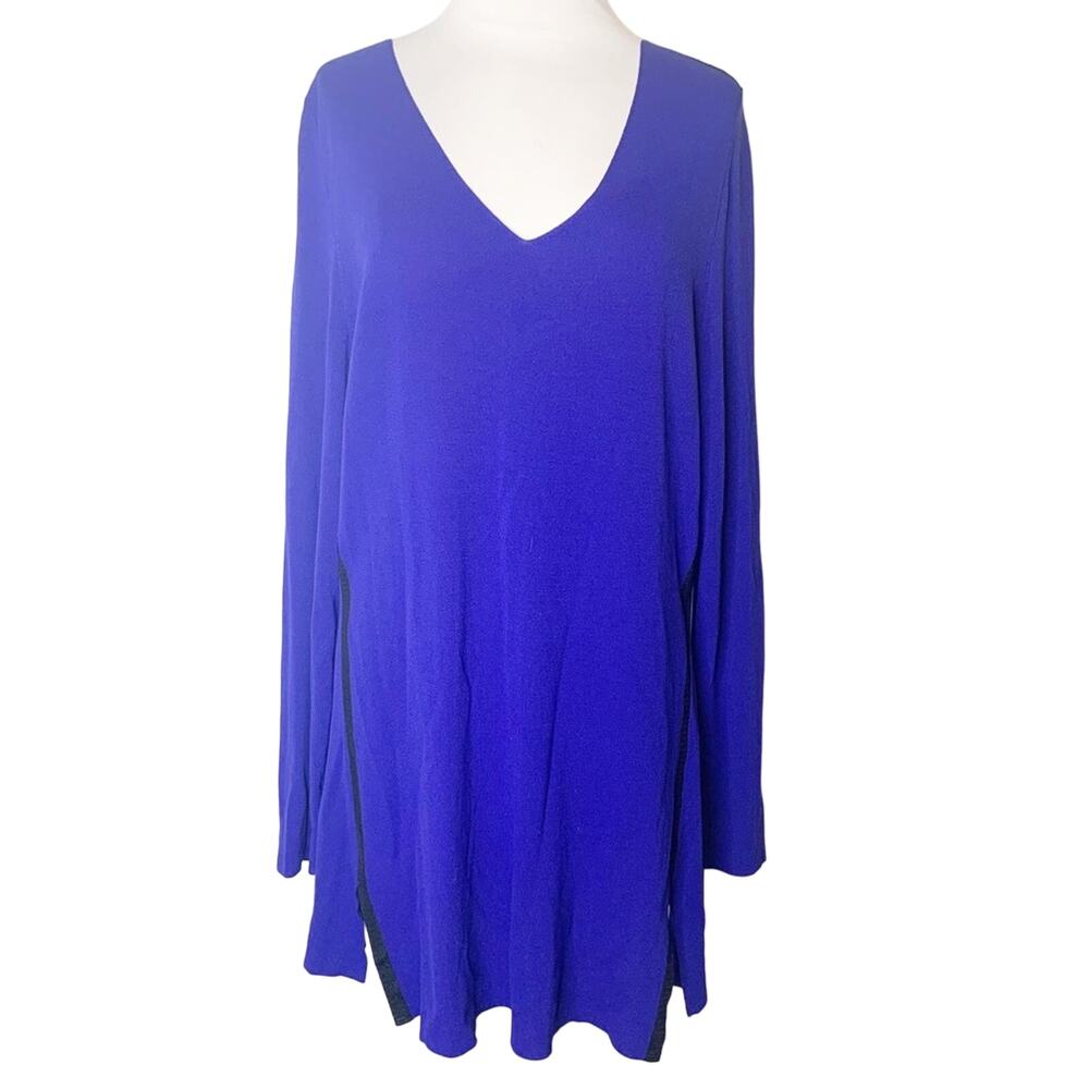 Marina Rinaldi maglia sweater colorblock v neck blue black sz 16